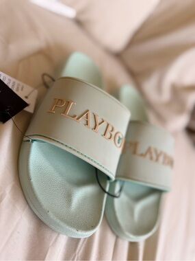 PLAYBOY Tiffany Mint Slide Sandals 💋